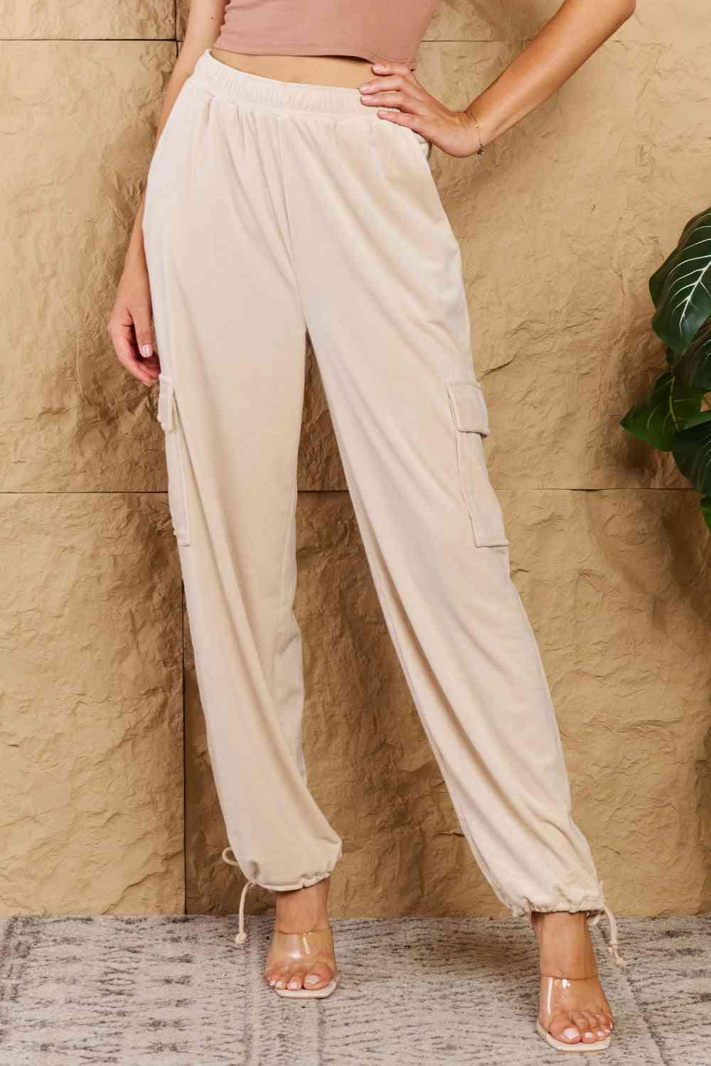 HYFVE Chic For Days High Waist Drawstring Cargo Pants in Ivory - Immenzive