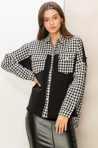 HYFVE Houndstooth Contrast Raw Hem Jacket - Immenzive