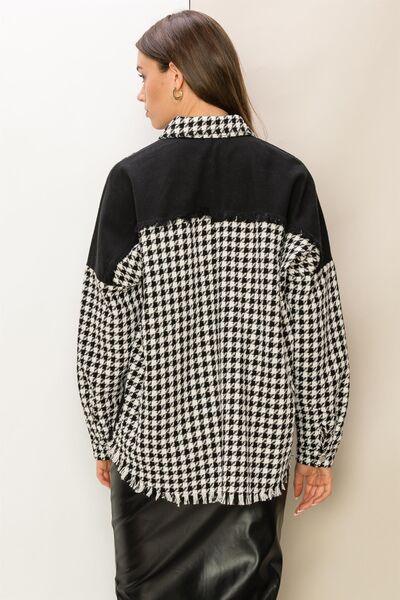 HYFVE Houndstooth Contrast Raw Hem Jacket - Immenzive