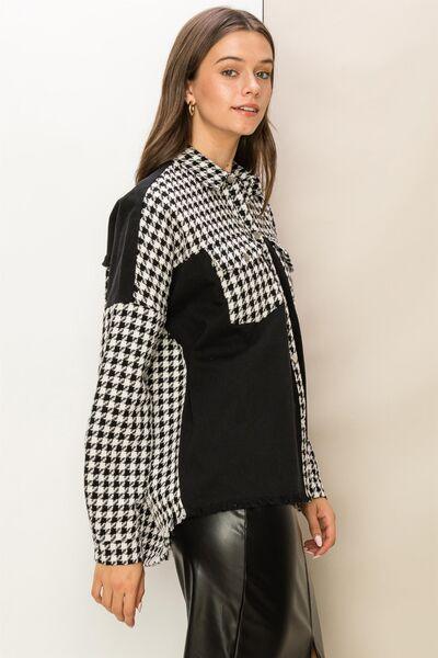 HYFVE Houndstooth Contrast Raw Hem Jacket - Immenzive