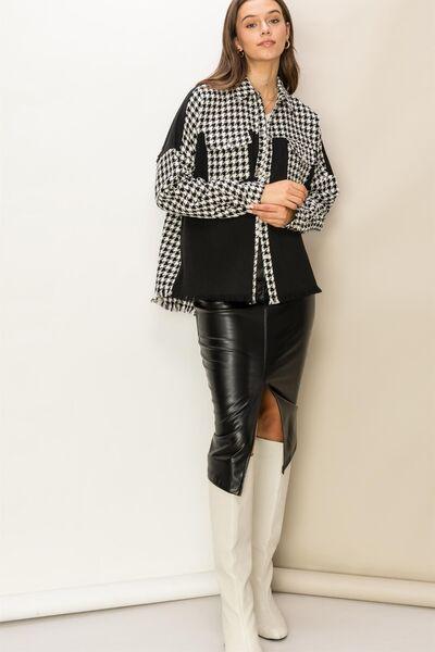 HYFVE Houndstooth Contrast Raw Hem Jacket - Immenzive