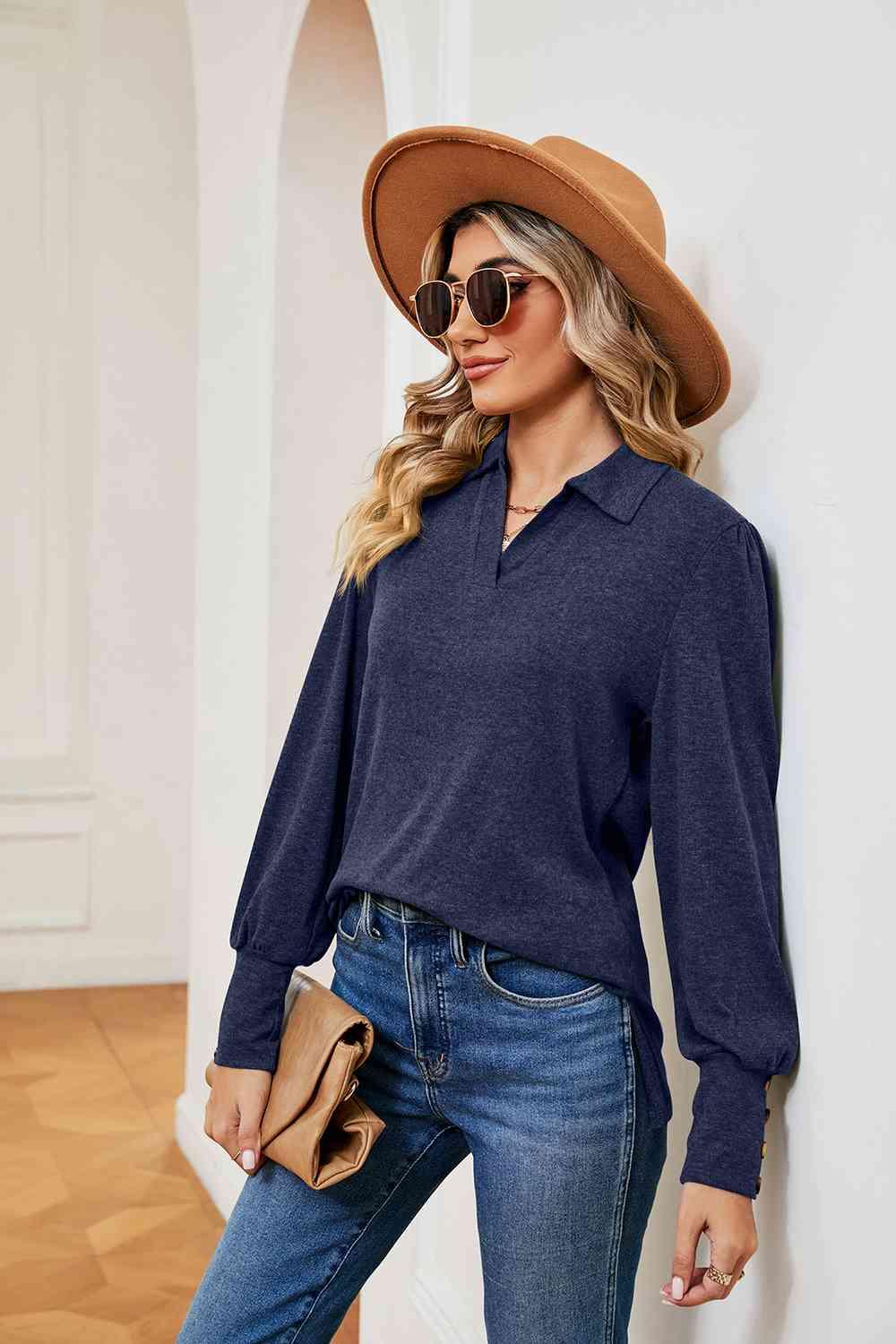 Johnny Collar Long Sleeve Top - Immenzive