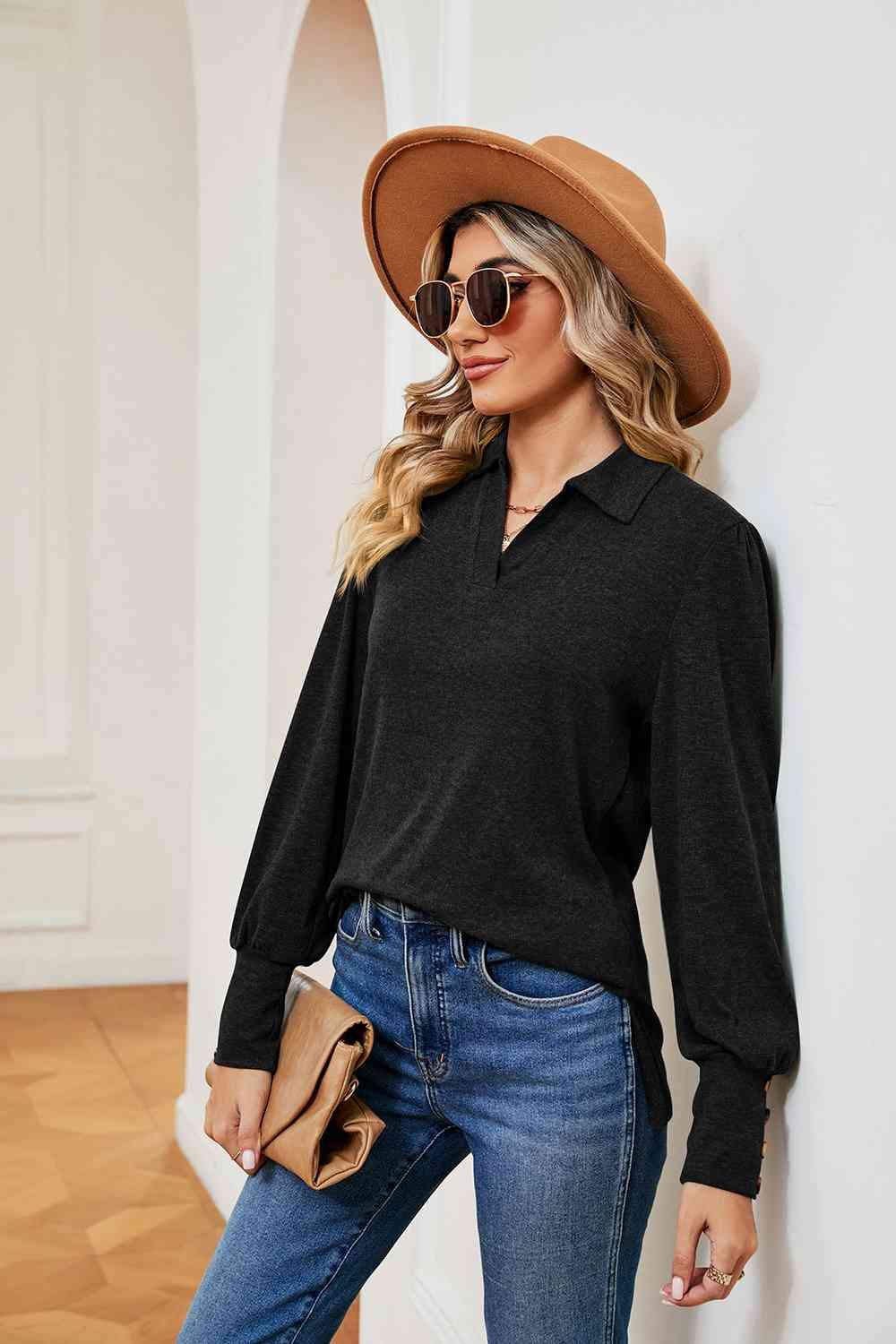 Johnny Collar Long Sleeve Top - Immenzive