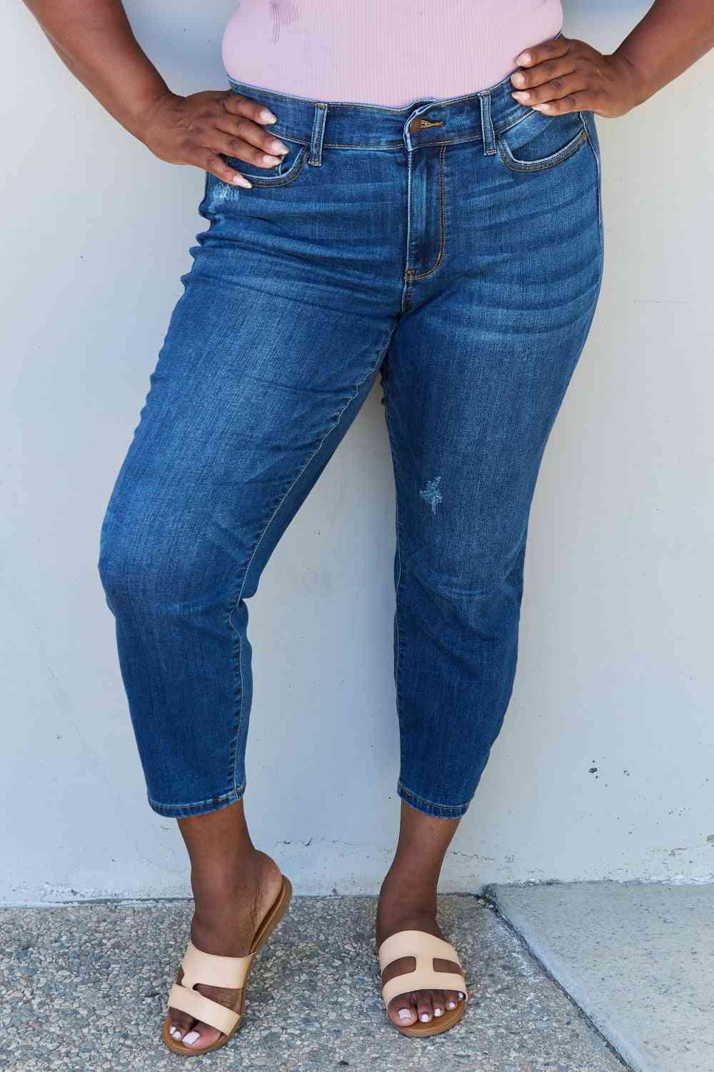 Judy Blue Aila Short Full Size Mid Rise Cropped Relax Fit Jeans - Immenzive