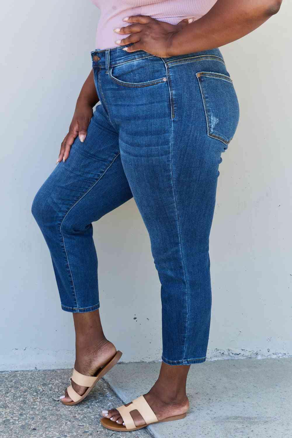 Judy Blue Aila Short Full Size Mid Rise Cropped Relax Fit Jeans - Immenzive