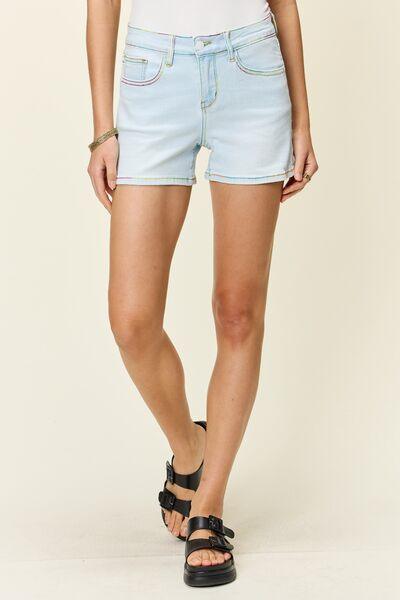 Judy Blue Full Size Contrast Stitching Denim Shorts with Pockets - Immenzive
