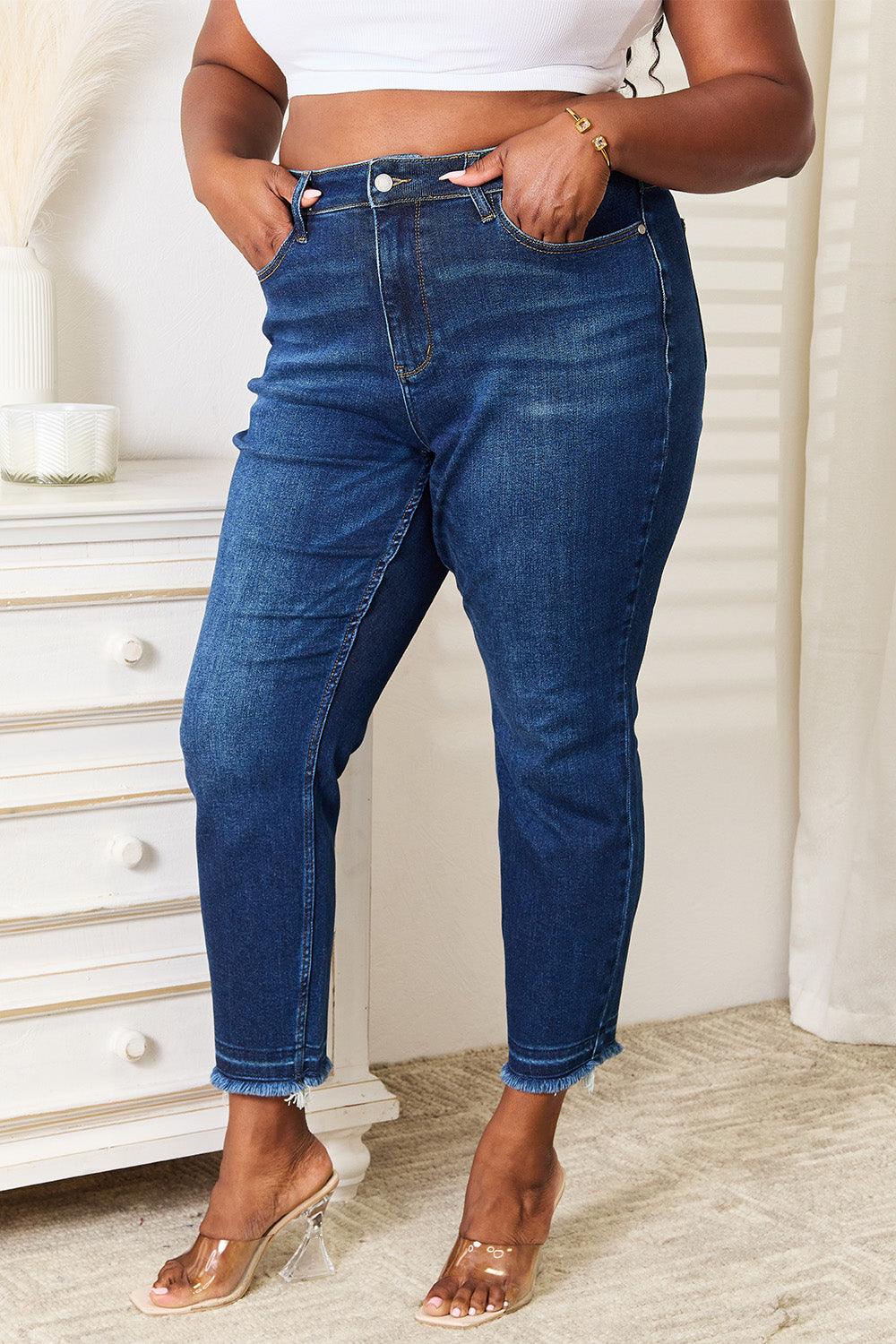 Judy Blue Full Size High Waist Released Hem Slit Jeans - Immenzive