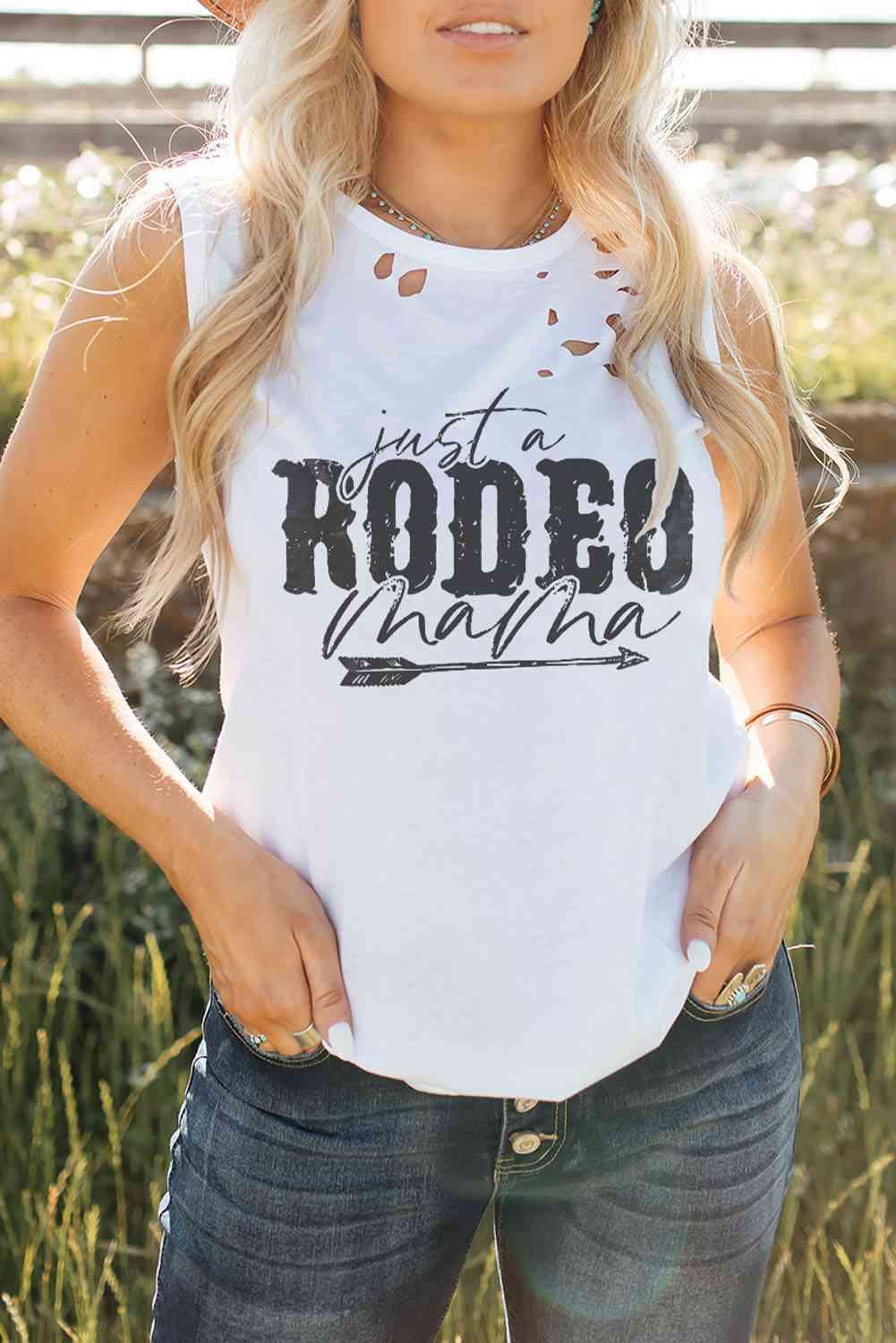 JUST A RODEO MAMA Graphic Distressed Tank - Immenzive