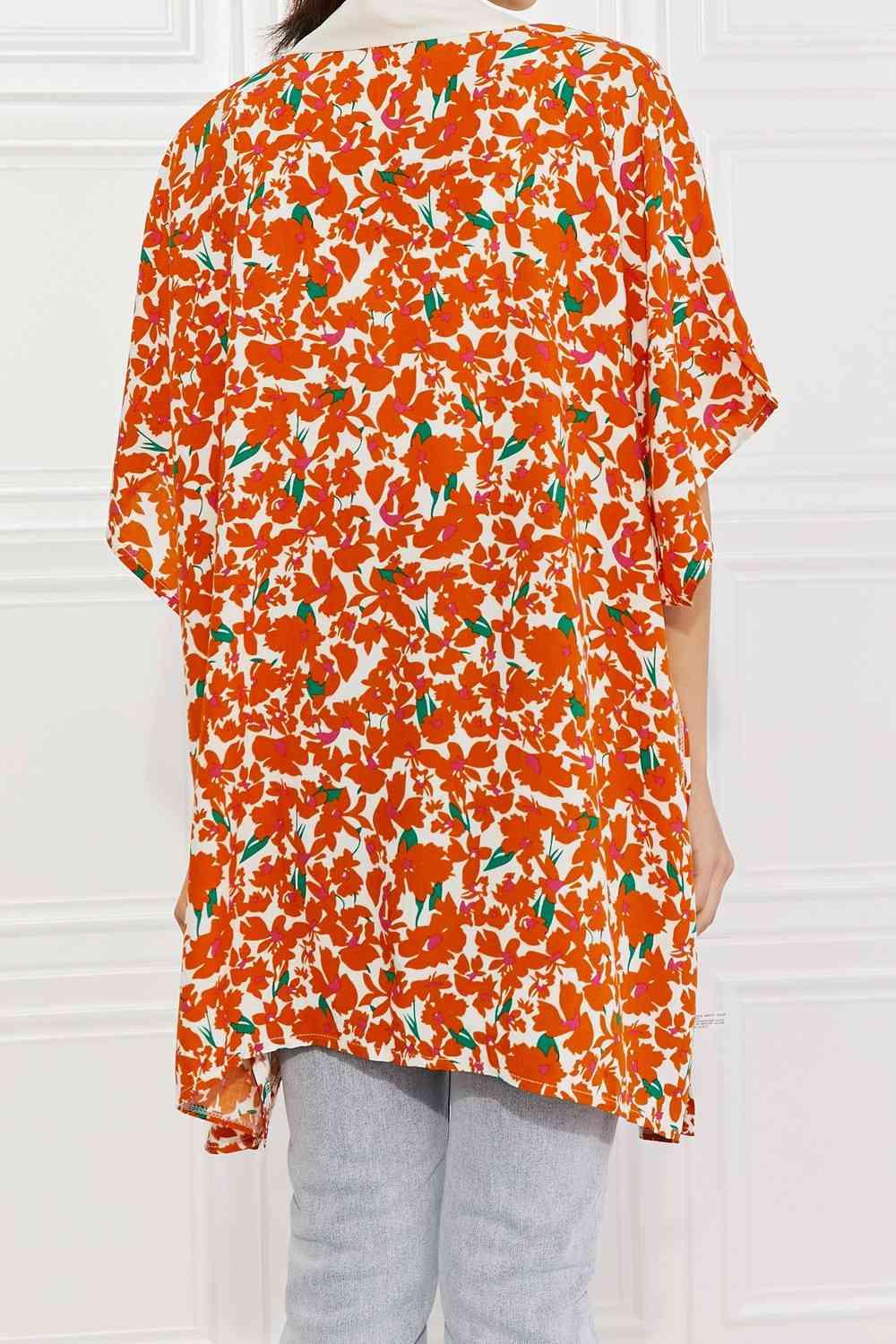 Justin Taylor Citrus Blossom Floral Contrast Trim Kimono - Immenzive
