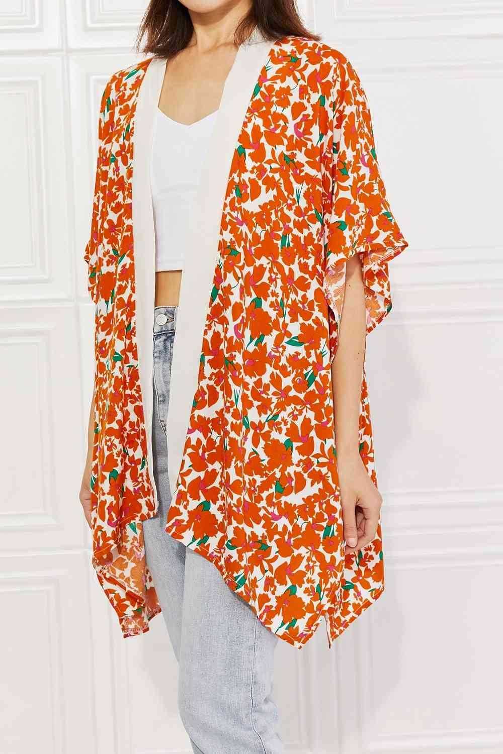 Justin Taylor Citrus Blossom Floral Contrast Trim Kimono - Immenzive