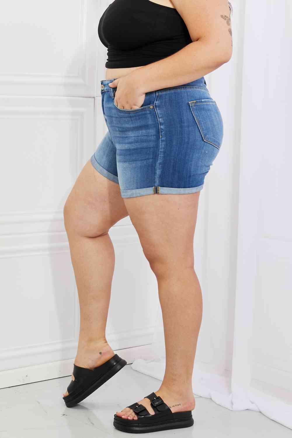 Kancan Full Size High Rise Medium Stone Wash Denim Shorts - Immenzive