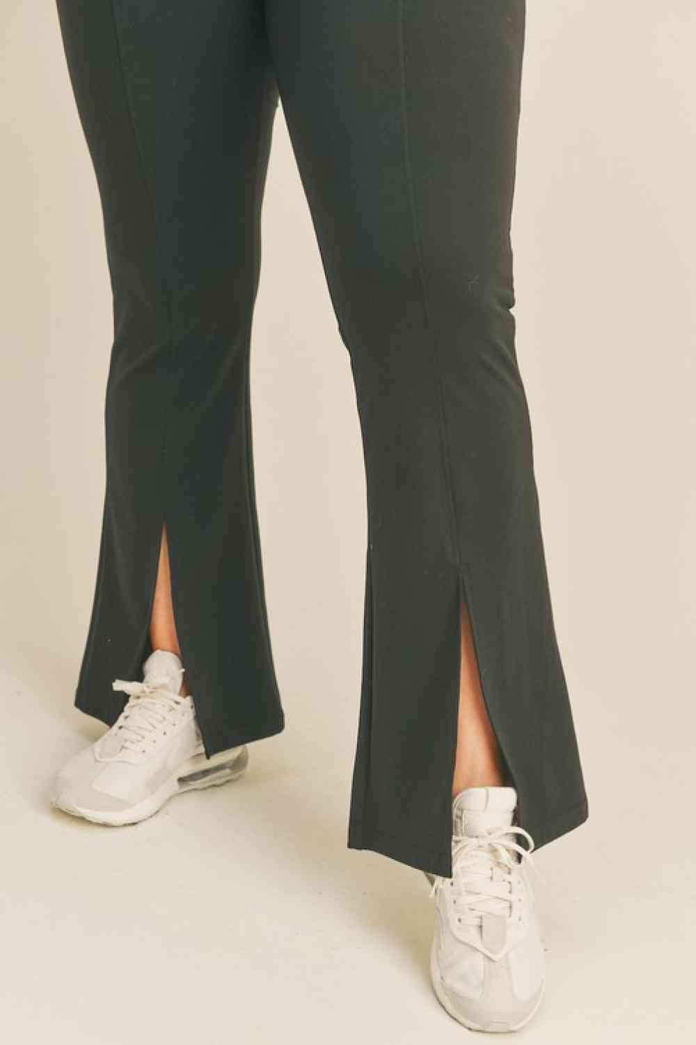Kimberly C Full Size Slit Flare Leg Pants in Black - Immenzive