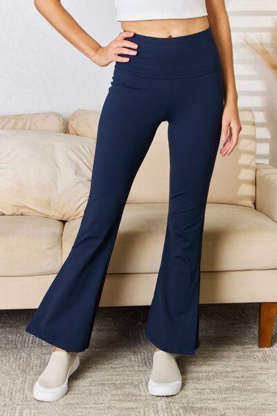Kimberly C Full Size Wide Waistband Slit Flare Pants - Immenzive
