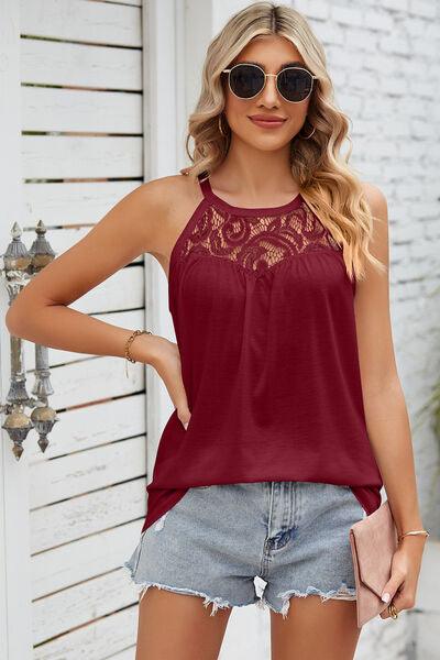 Lace Detail Round Neck Sleeveless Top - Immenzive
