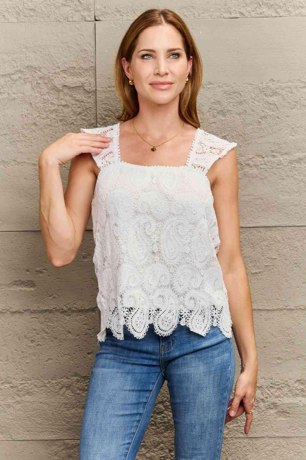 Lace Detail Square Neck Tank Top - Immenzive