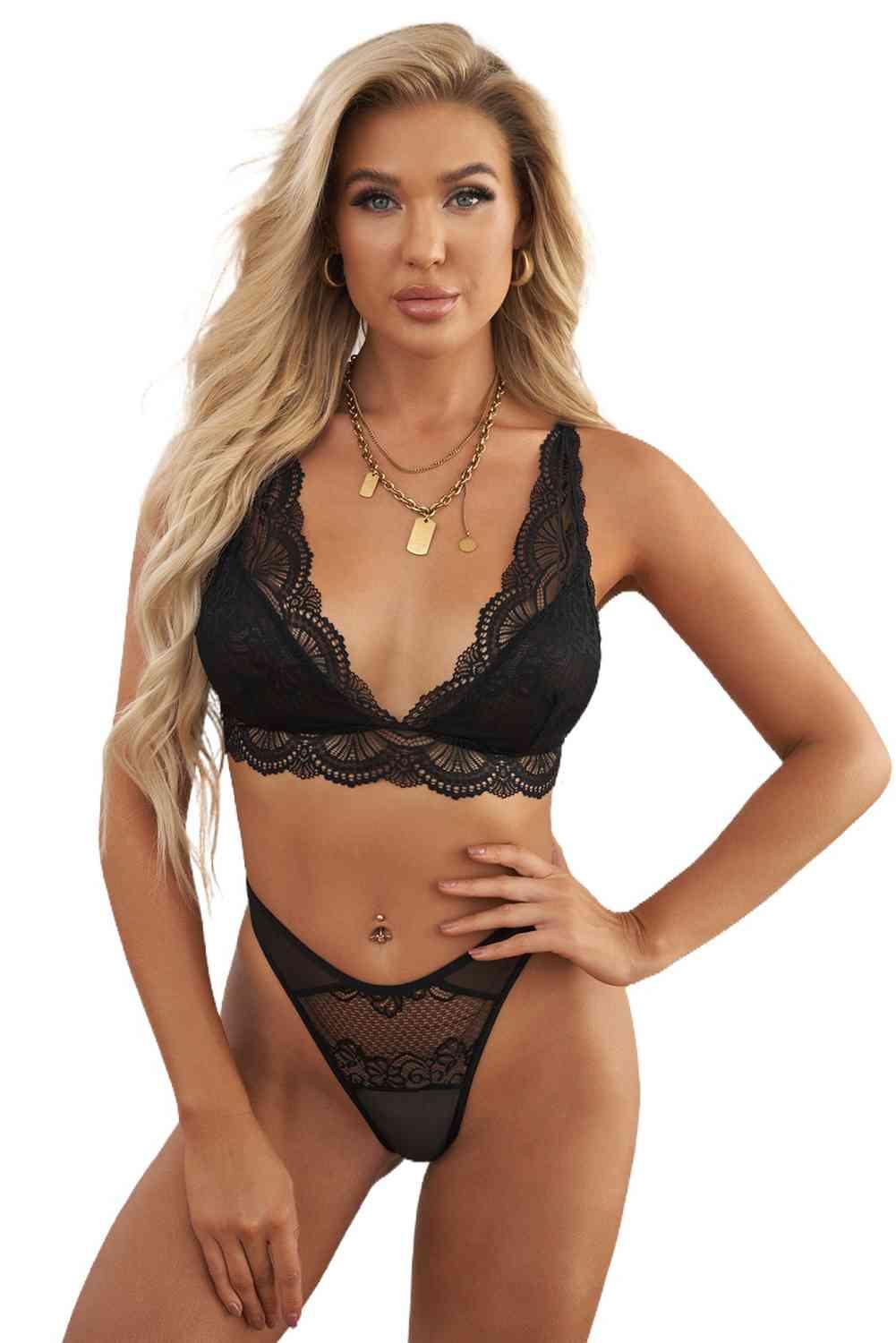 Lace Scalloped Lingerie Set - Immenzive