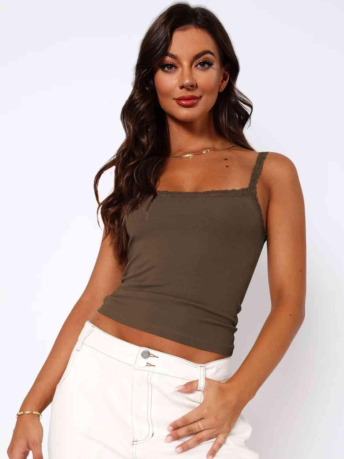 Lace Trim Straight Neck Cami - Immenzive