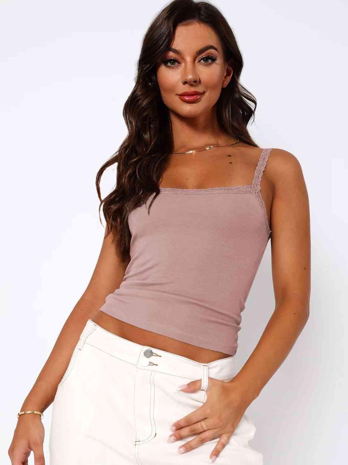 Lace Trim Straight Neck Cami - Immenzive