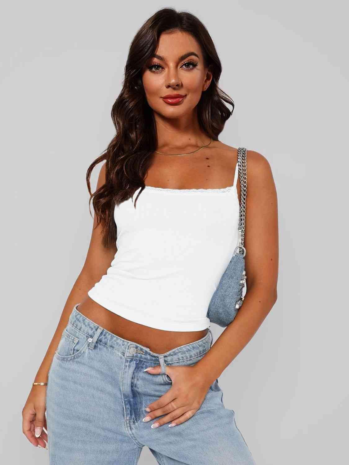 Lace Trim Straight Neck Cami - Immenzive