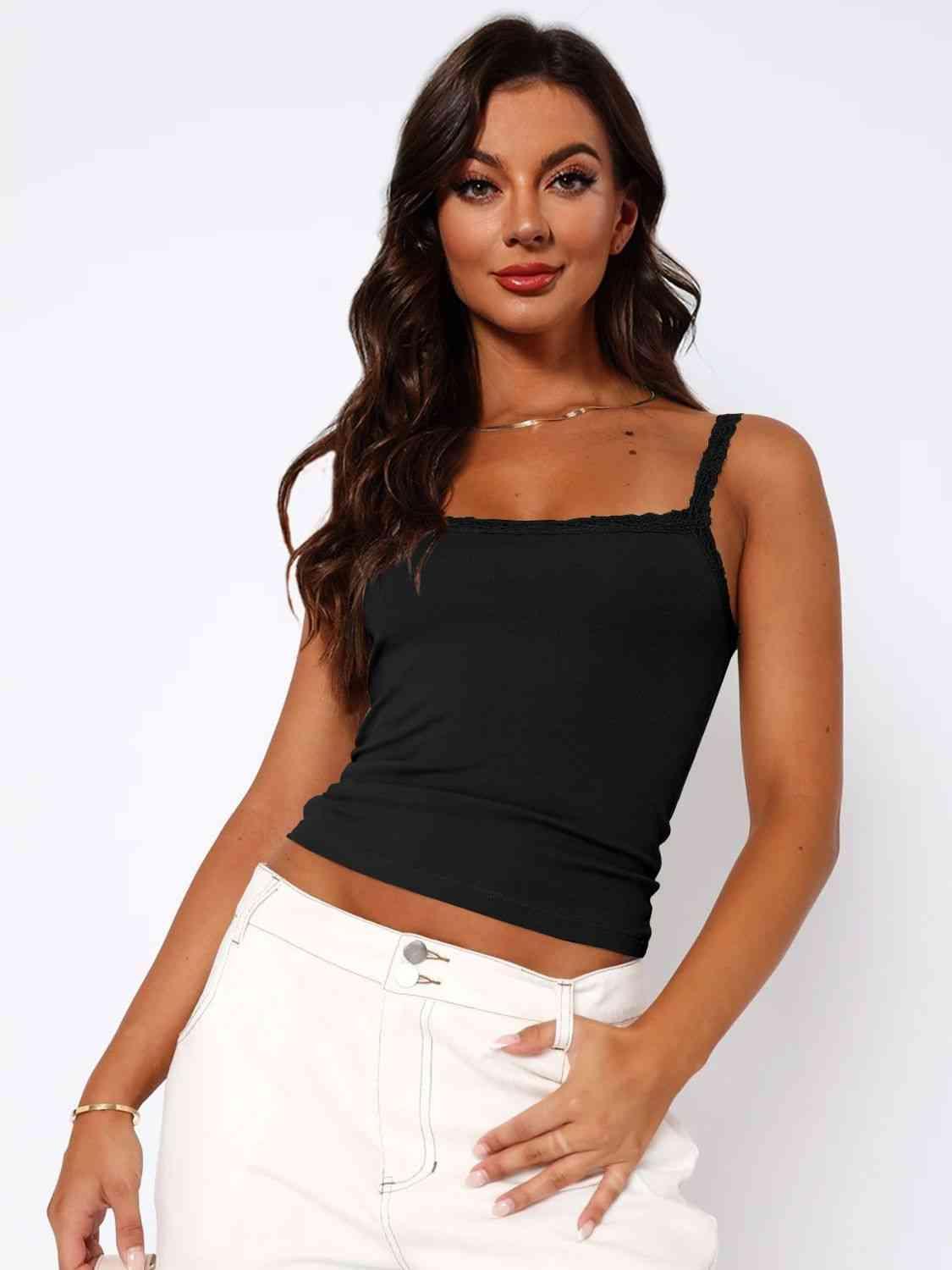 Lace Trim Straight Neck Cami - Immenzive