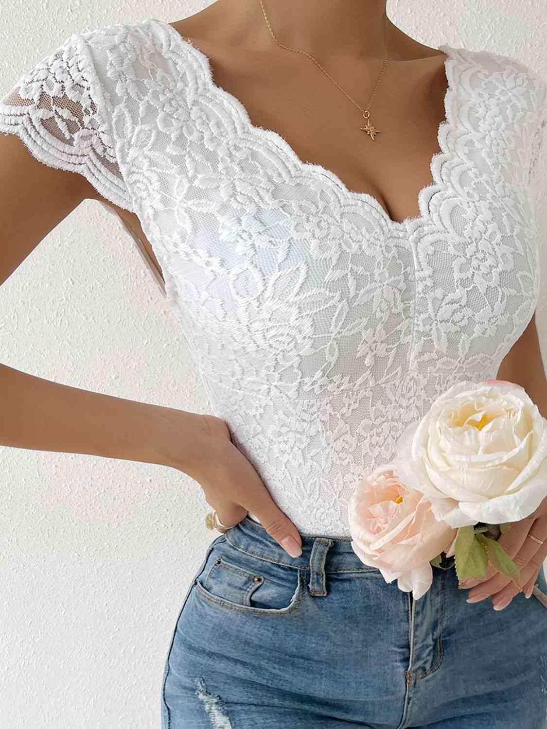 Lace Trim V-Neck Bodysuit - Immenzive