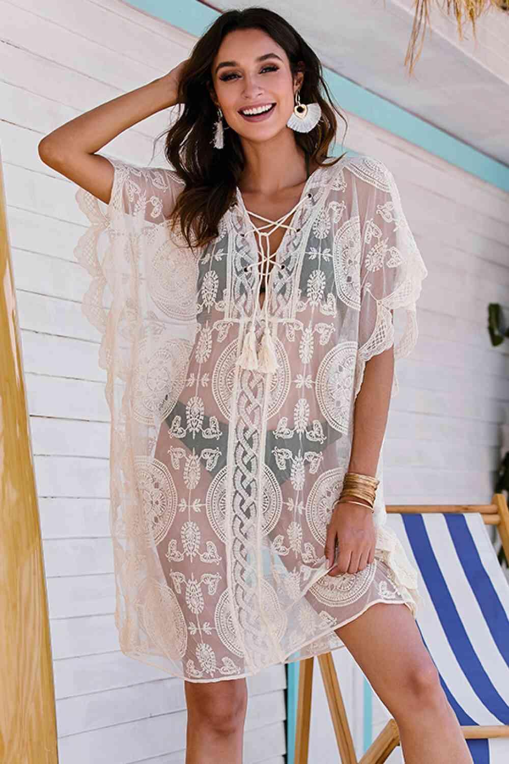 Lace-Up Sheer Cover Up - Immenzive