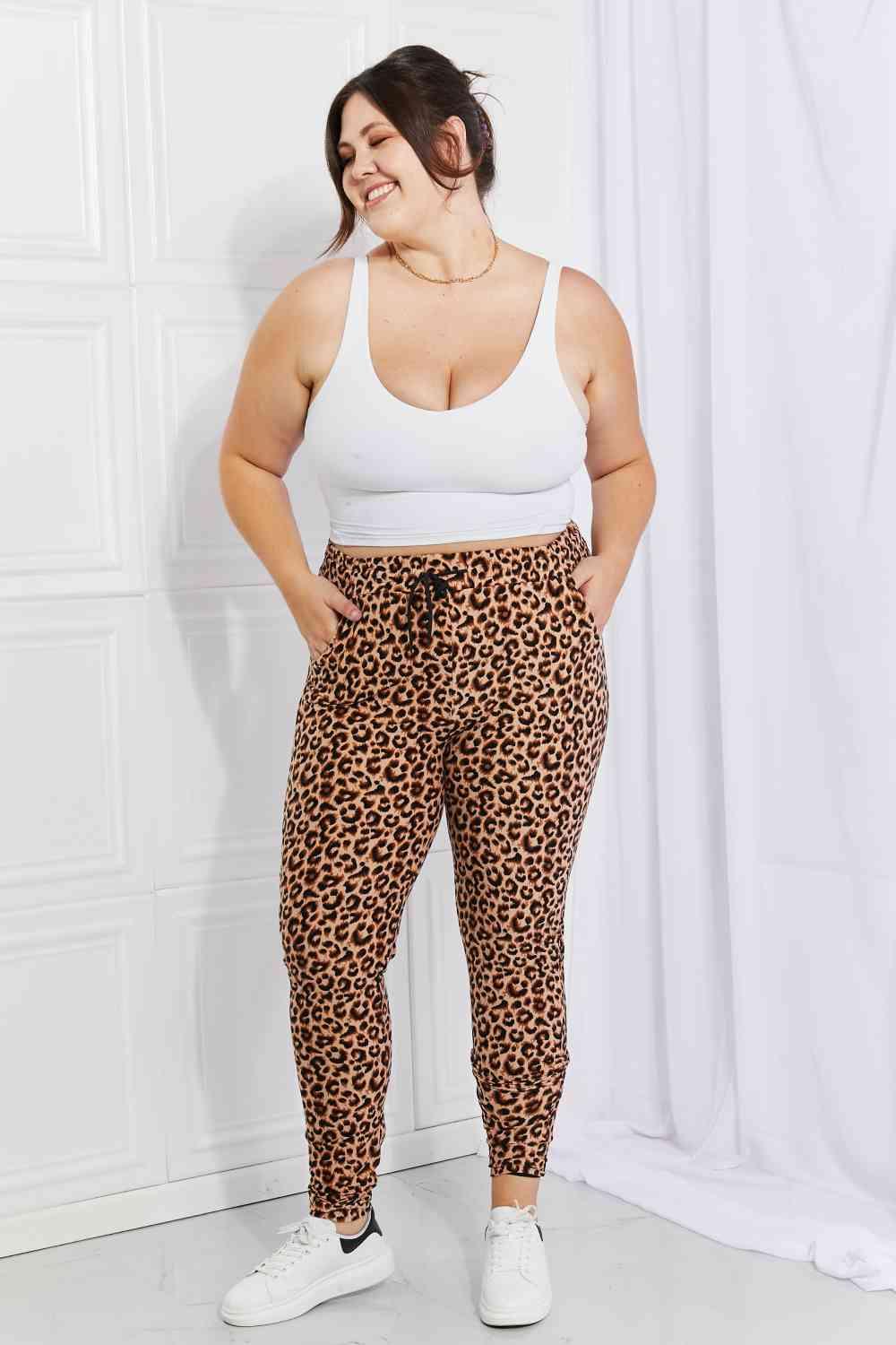 Leggings Depot Full Size Spotted Downtown Leopard Print Joggers - Immenzive