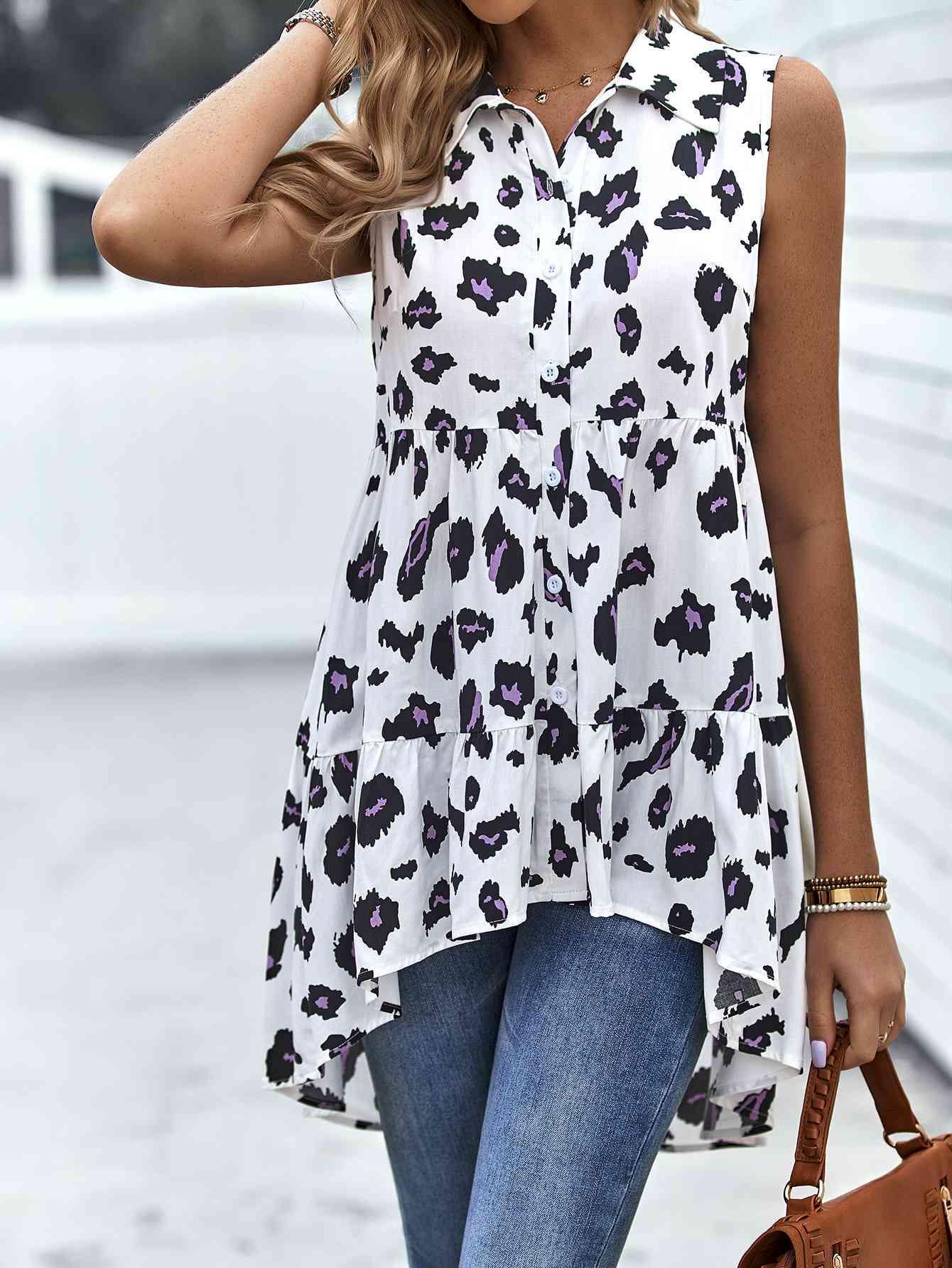 Leopard High-Low Sleeveless Shirt - Immenzive