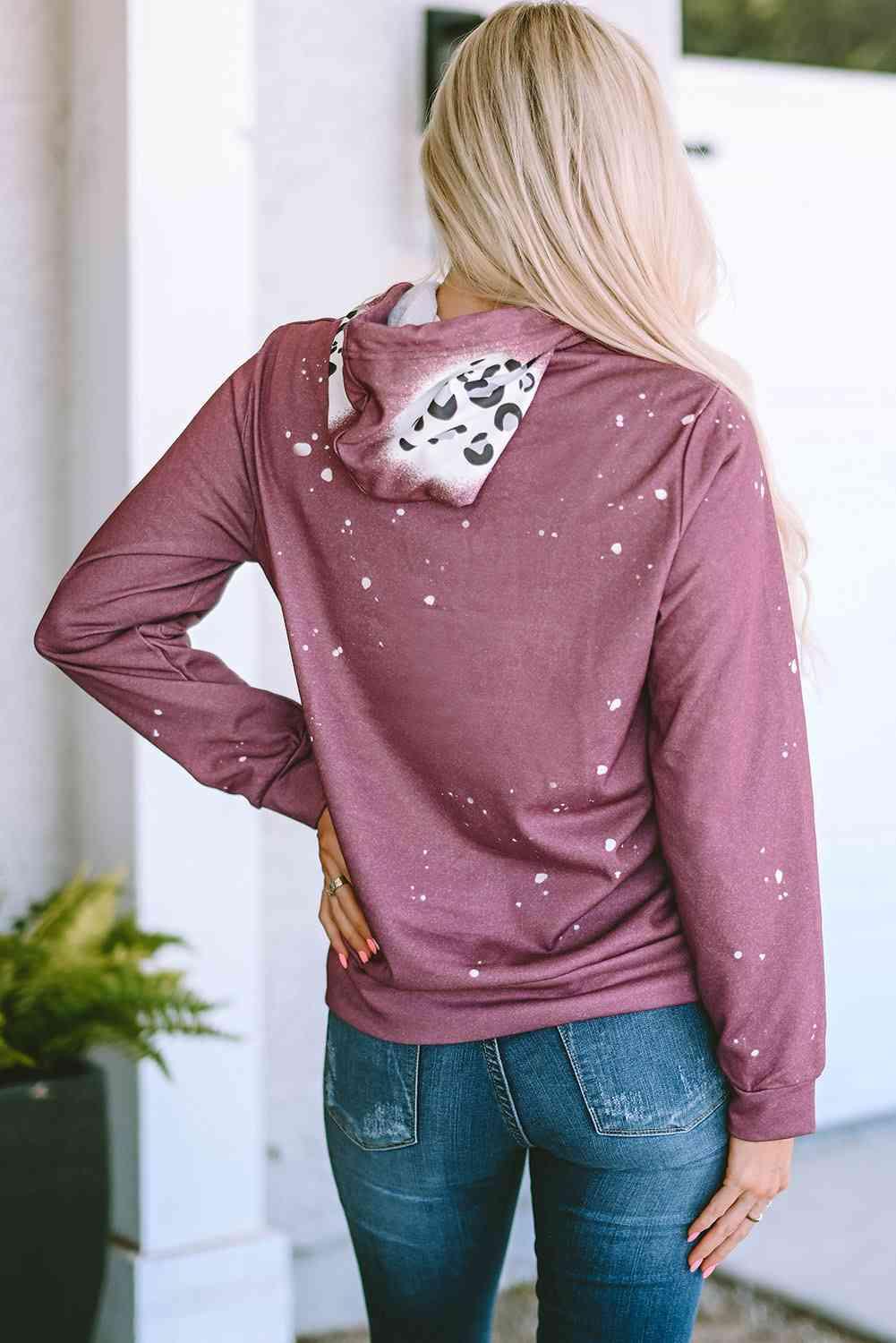 Leopard Long Sleeve Drawstring Hoodie - Immenzive