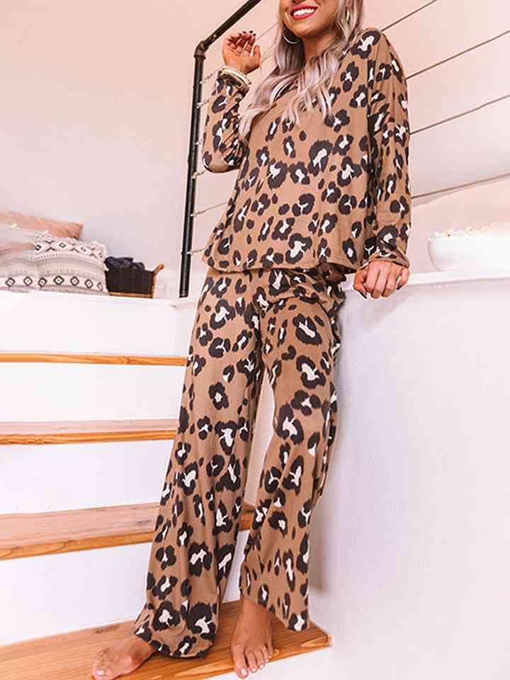 Leopard Long Sleeve Top and Pants Lounge Set - Immenzive