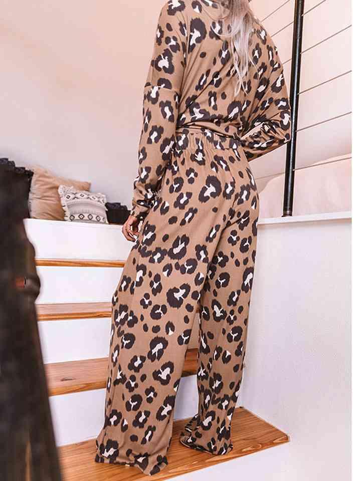 Leopard Long Sleeve Top and Pants Lounge Set - Immenzive