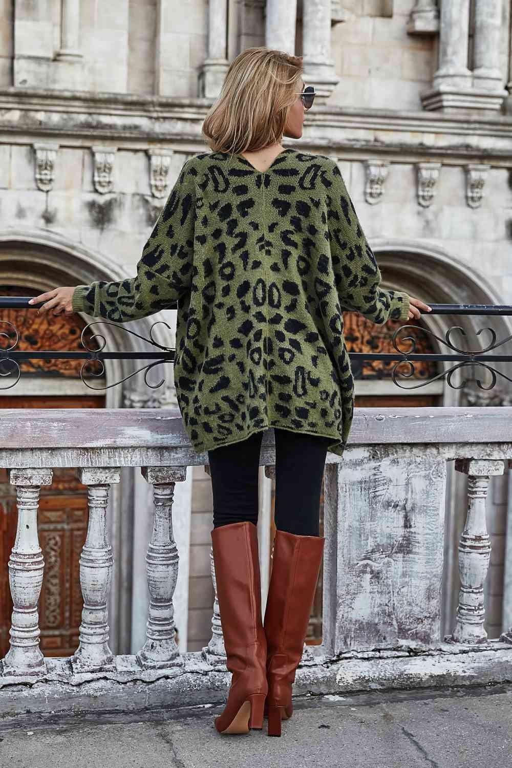 Leopard Longline Cardigan with Pockets - Immenzive