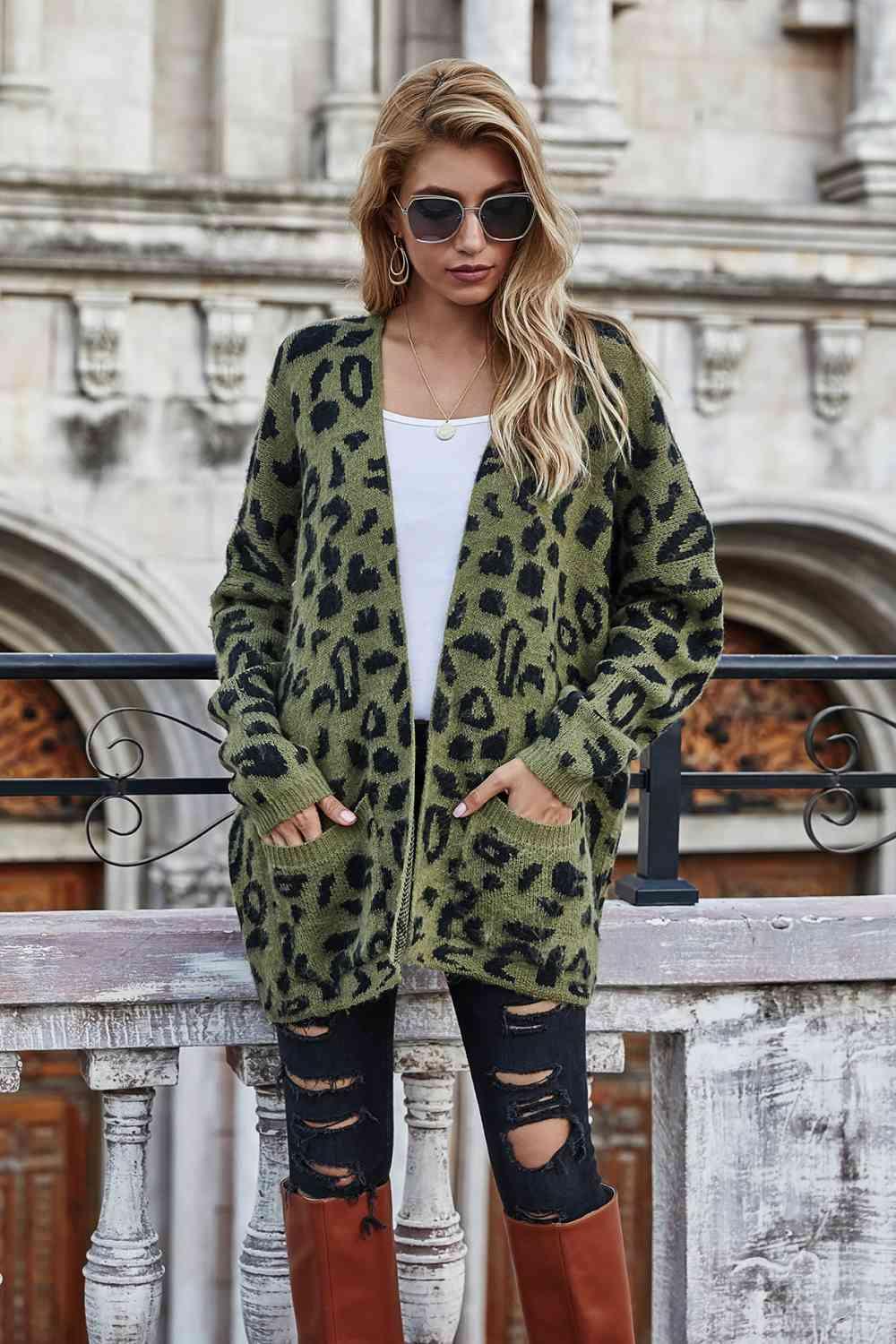 Leopard Longline Cardigan with Pockets - Immenzive