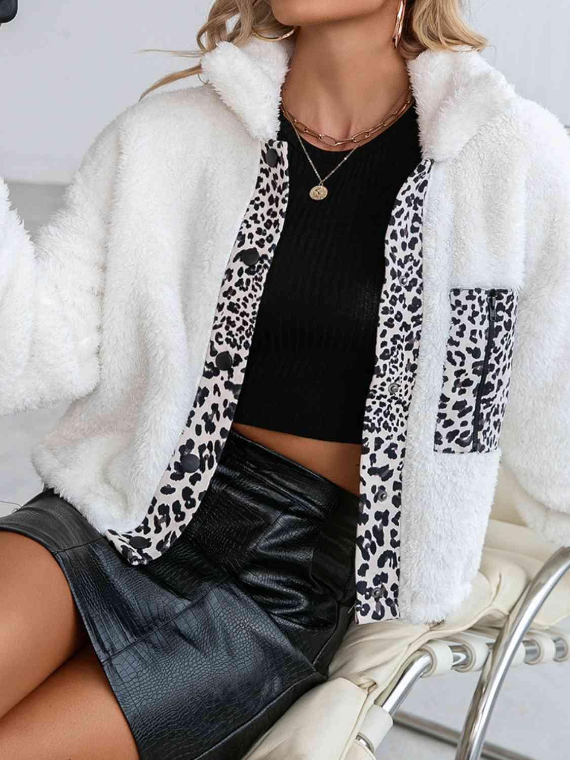 Leopard Open Front Faux Fur Outerwear - Immenzive