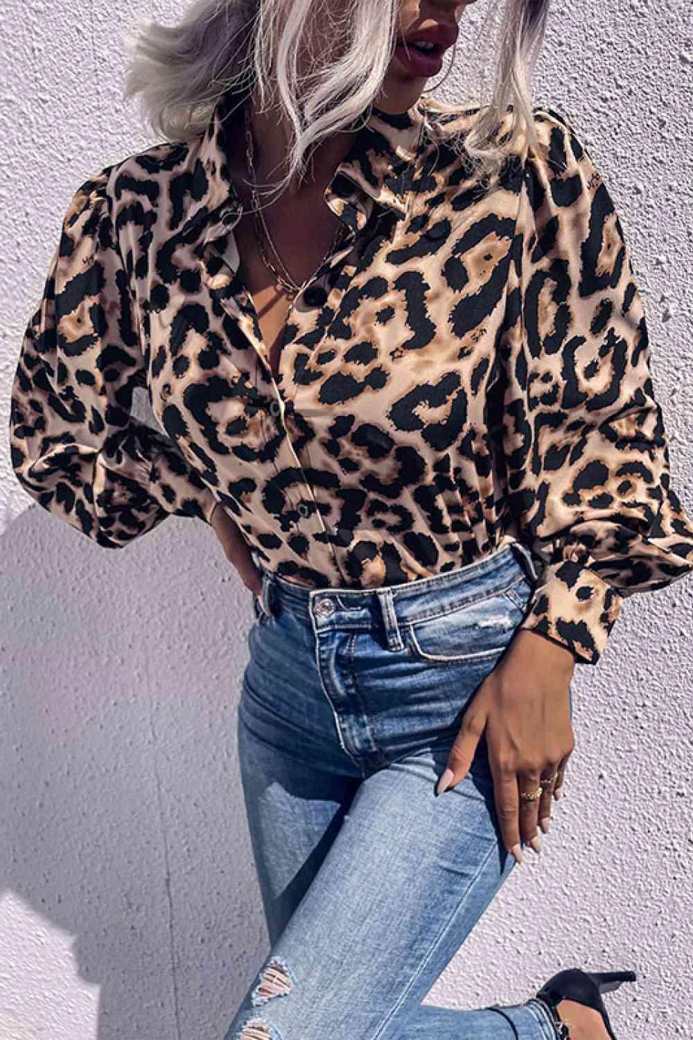 Leopard Printed Button Down Blouse - Immenzive