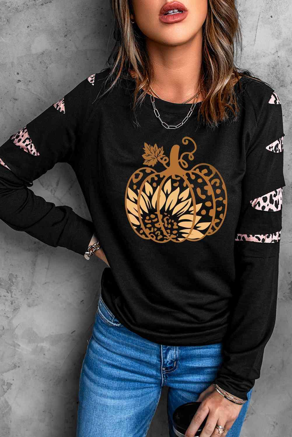 Leopard Pumpkin Graphic Sweatshirt - Immenzive