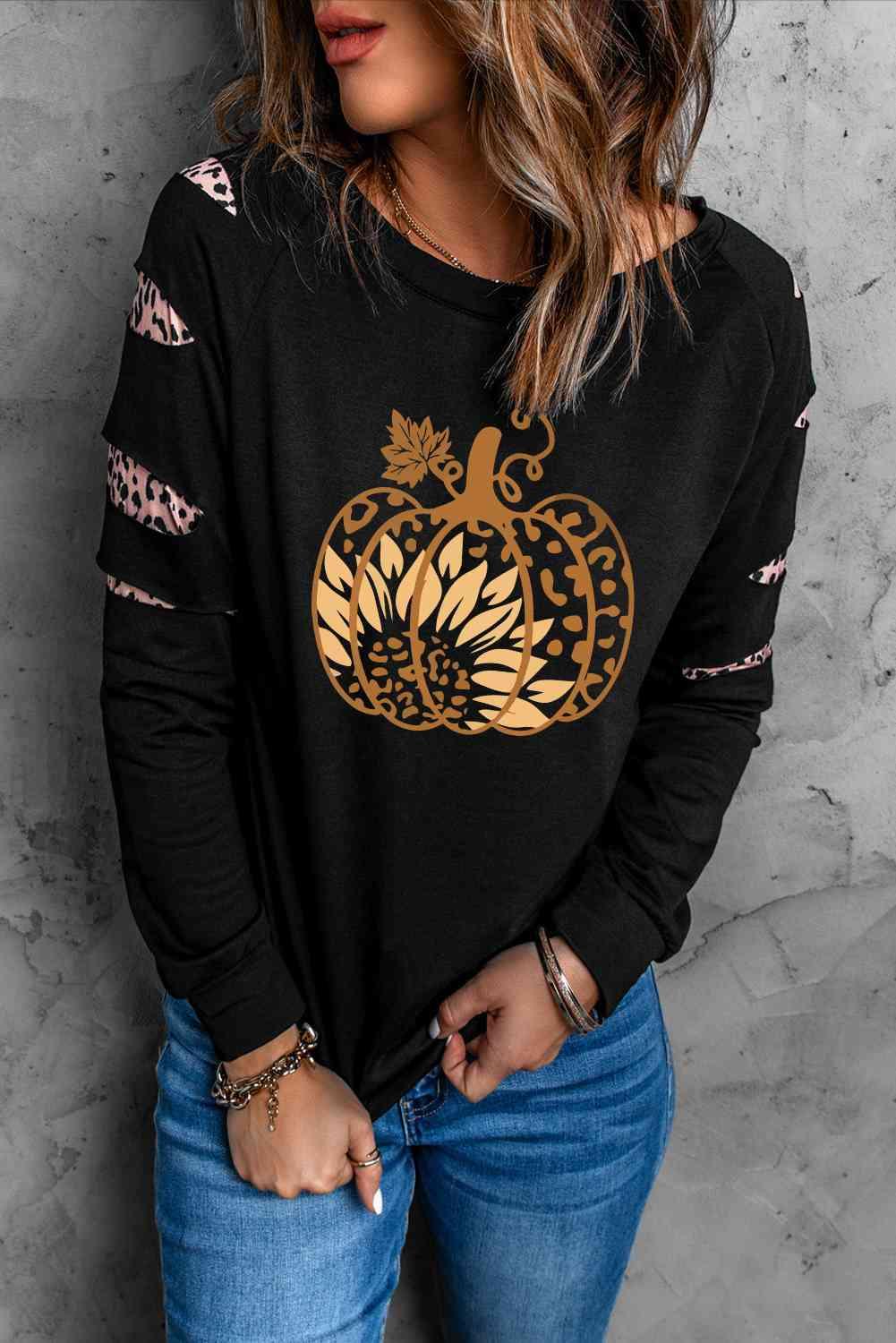 Leopard Pumpkin Graphic Sweatshirt - Immenzive
