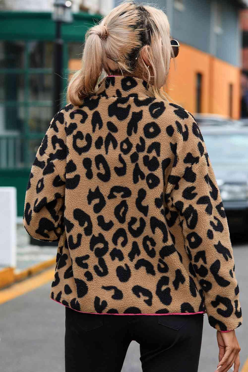 Leopard Zip-Up Dropped Shoulder Jacket - Immenzive