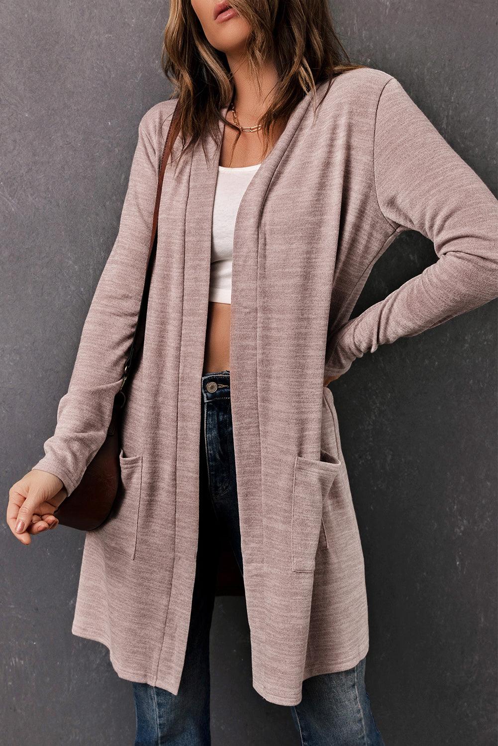 Long Sleeve Open Front Cardigan with Pocket - Immenzive