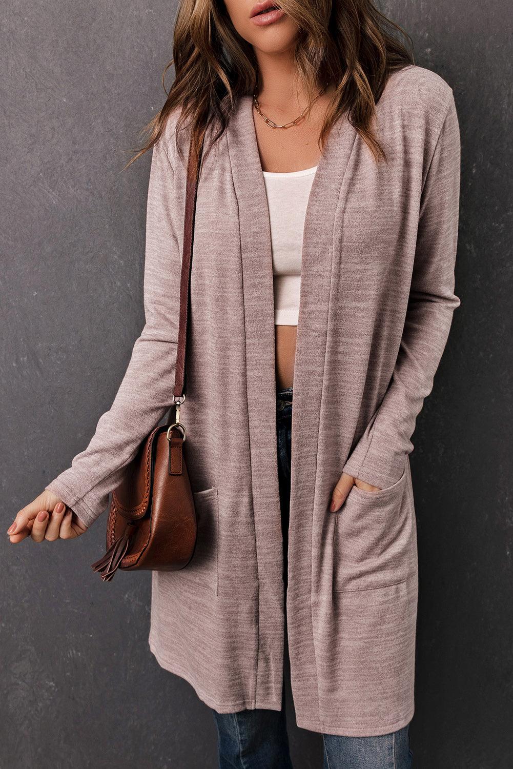 Long Sleeve Open Front Cardigan with Pocket - Immenzive