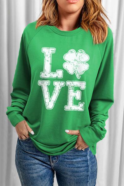 LOVE Lucky Clover Round Neck Sweatshirt - Immenzive