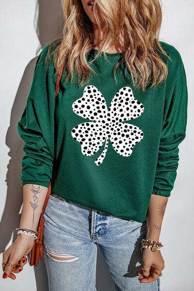 Lucky Clover Round Neck Blouse - Immenzive