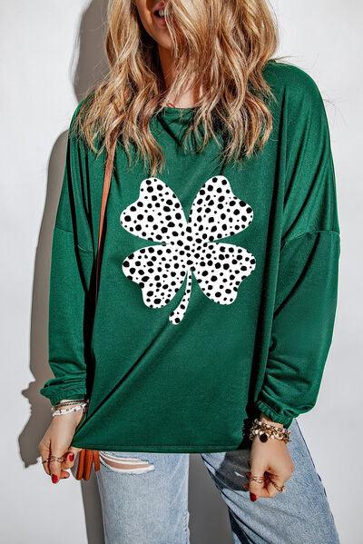 Lucky Clover Round Neck Blouse - Immenzive