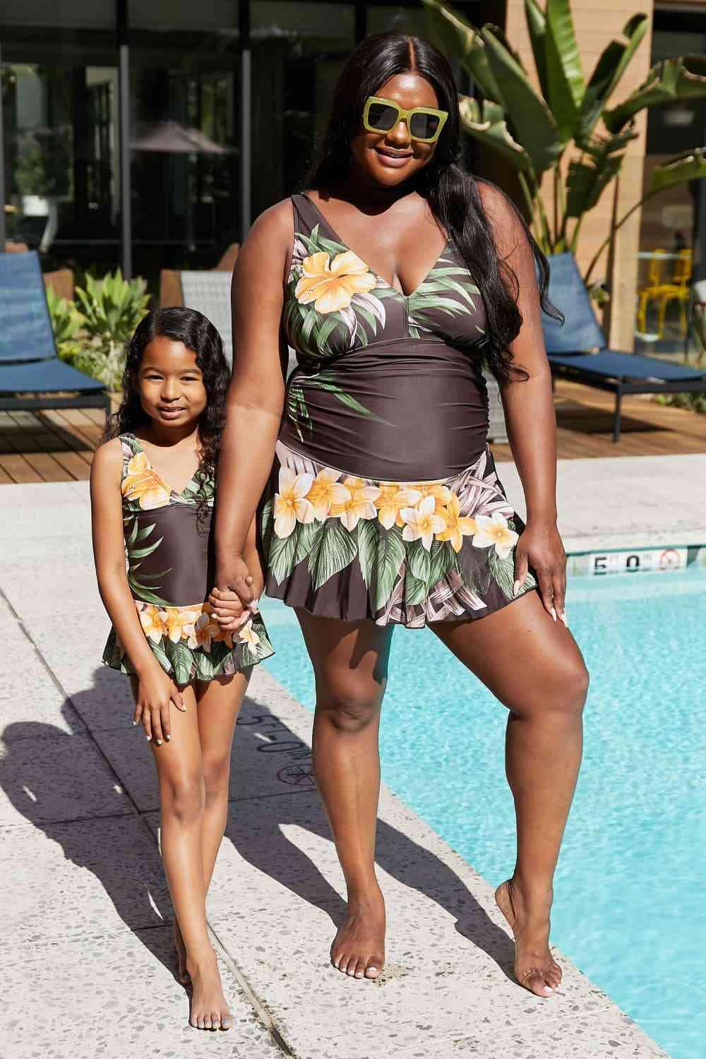 Marina West Swim Full Size Clear Waters Swim Dress in Aloha Brown - Immenzive