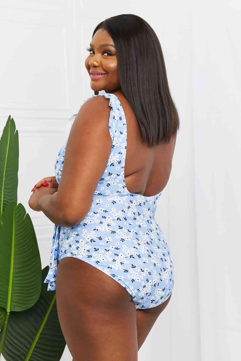 Marina West Swim Full Size Float On Ruffle Faux Wrap One-Piece in Blossom Blue - Immenzive