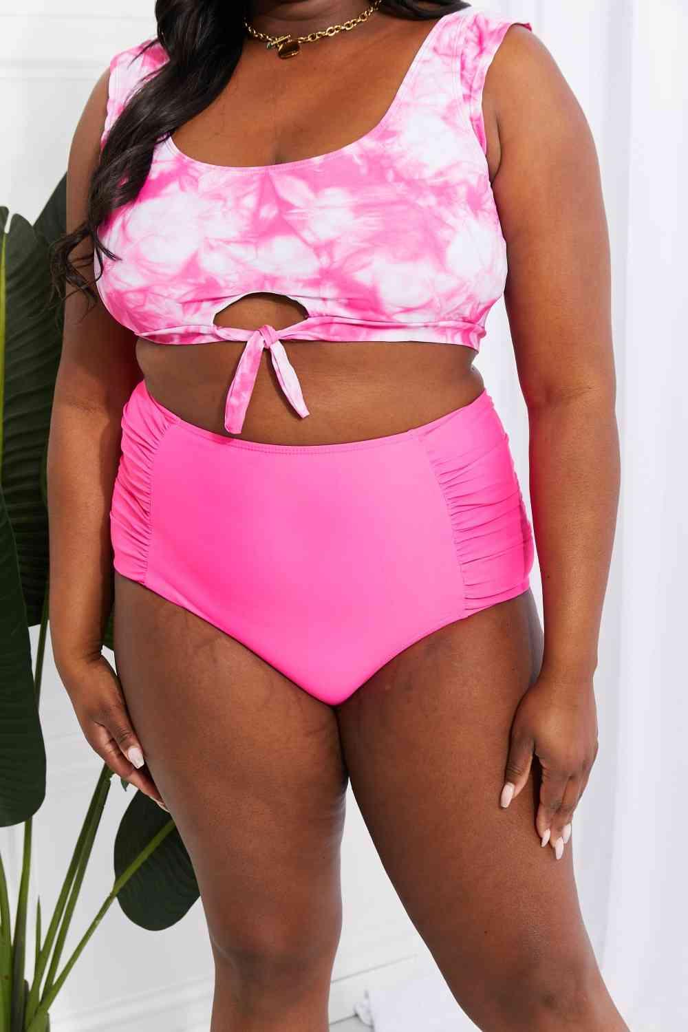 Marina West Swim Sanibel Crop Swim Top and Ruched Bottoms Set in Pink - Immenzive