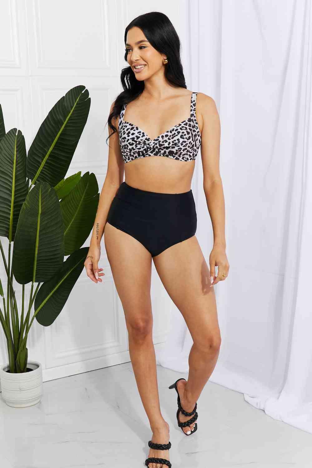 Marina West Swim Take A Dip Twist High-Rise Bikini in Leopard - Immenzive