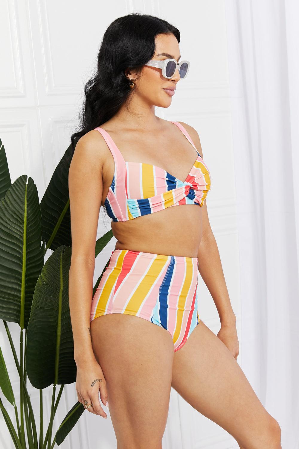 Marina West Swim Take A Dip Twist High-Rise Bikini in Stripe - Immenzive