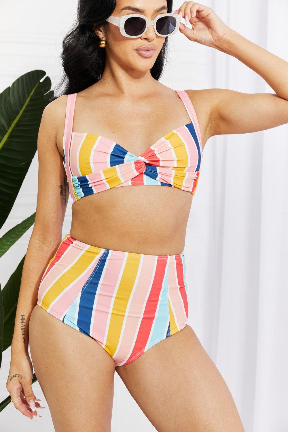 Marina West Swim Take A Dip Twist High-Rise Bikini in Stripe - Immenzive