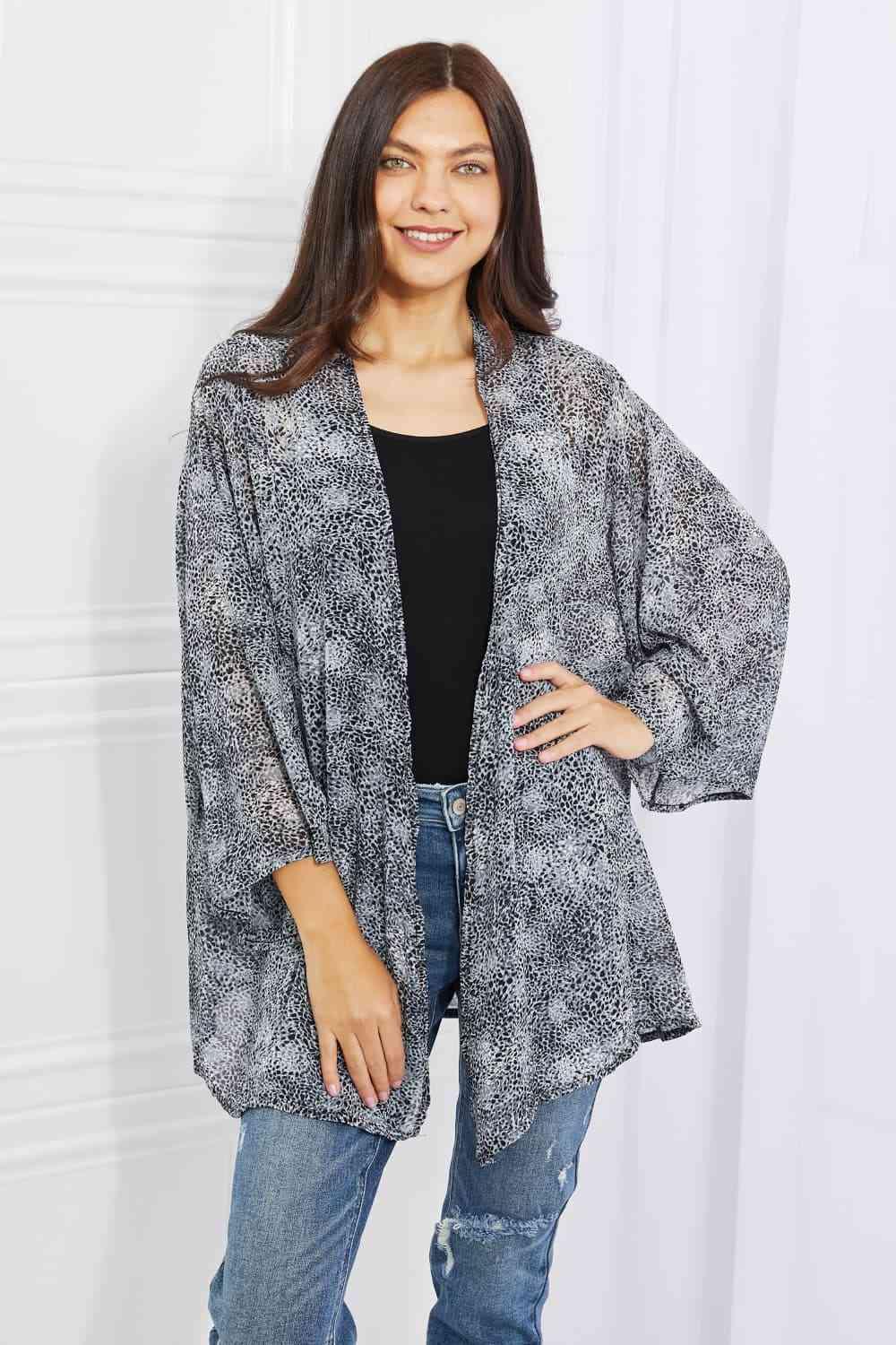 Melody Full Size Snake Print Chiffon Kimono - Immenzive